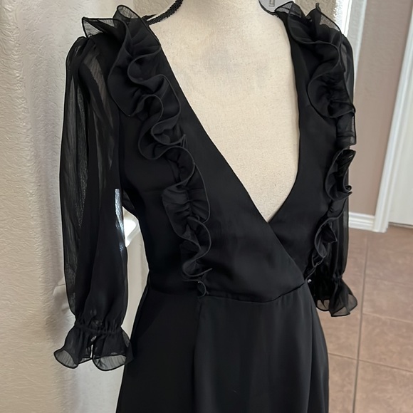 Saints + Secrets black sexy ruffled chiffon mini dress Size M - Picture 7 of 17